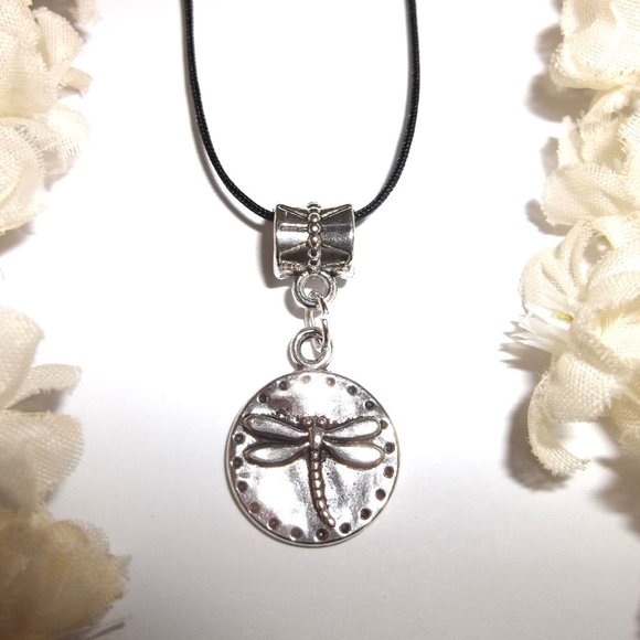 Silver Dragonfly Necklace Pendant Charm Tie Cord Jewelry Gift Idea for Her C774 - Picture 2 of 9